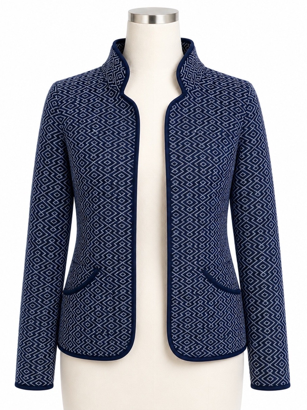 Pendleton Navy & White Geometric Knit Blazer soft stretchy 100% cotton